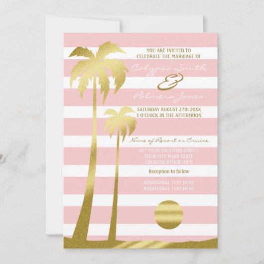 Invitation Plage Mariage Parties scintillant or Palmiers Arbr (Devant)