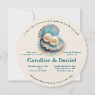 Invitation Plage Mariage Pearls Shell Elégant thème Océan