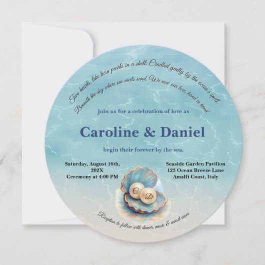 Invitation Plage Mariage Pearls Shell Elégant thème Océan (Devant)