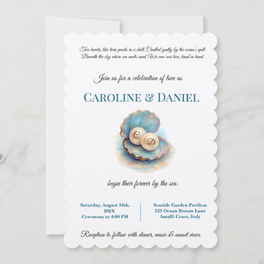 Invitation Plage Mariage Pearls Shell Elégant thème Océan (Devant)