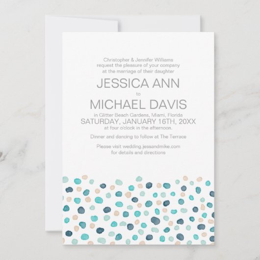 Invitation Plage Mariage Pois Aquarelle moderne (Devant)