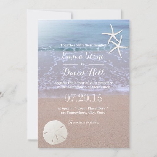 Invitation Plage Mariage Sable Dollar & Starfish (Devant)