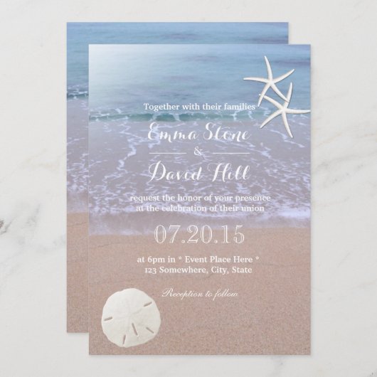 Invitation Plage Mariage Sable Dollar & Starfish (Devant / Derrière)