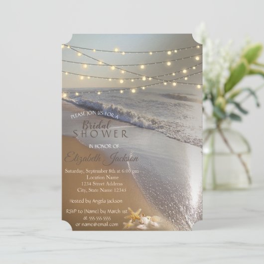 Invitation Plage Mariage Seashell String Fête des mariées (Debout devant)