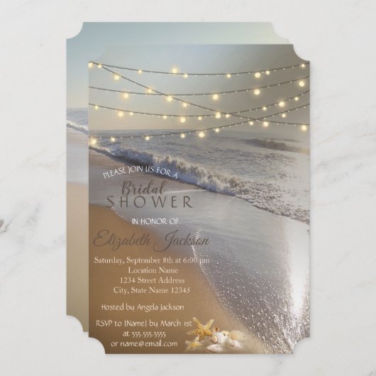 Invitation Plage Mariage Seashell String Fête des mariées (Devant / Derrière)