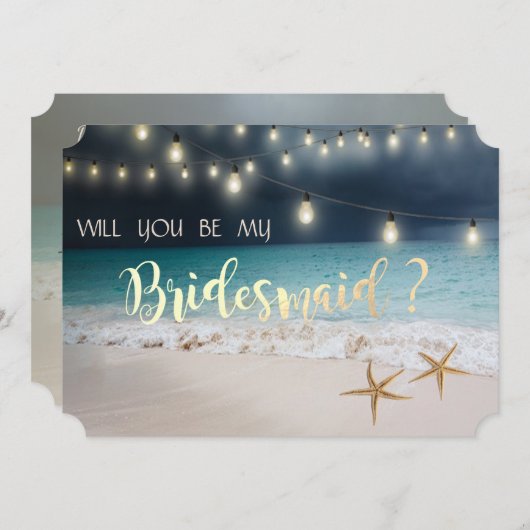 Invitation Plage Mariage Seastars Lights Bridesmaid Card (Devant / Derrière)