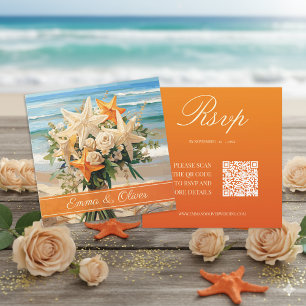Invitation Plage Mariage Starfish Bouquet RSVP Card