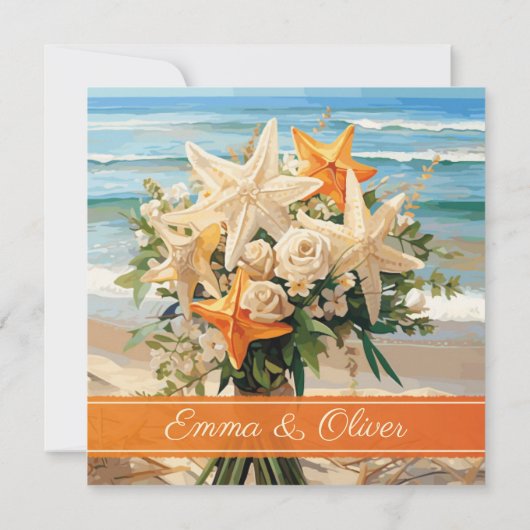 Invitation Plage Mariage Starfish Bouquet RSVP Card (Dos)