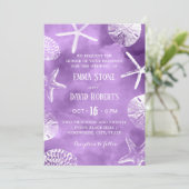 Invitation Plage Mariage Starfish Coquillage d'eau violet (Debout devant)