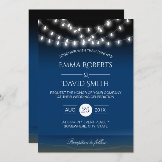 Invitation Plage Mariage String Lumières Été Nuit Breeze (Devant / Derrière)