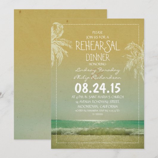 Invitation plage mer vagues & palmiers répétition dîner invit (Devant / Derrière)