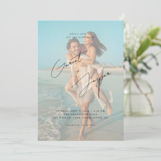 Invitation Plage moderne Romance Budget superposition Mariage (Debout devant)
