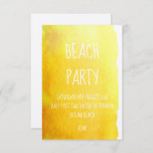 Invitation Plage moderne sable jaune aquarelle (Devant / Derrière)