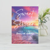 Invitation Plage moderne Sunset Sweet 16 (Debout devant)