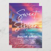 Invitation Plage moderne Sunset Sweet 16 (Devant / Derrière)