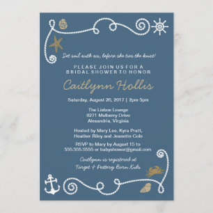 Invitation Plage nautique Bleu et or Bride ou Baby shower