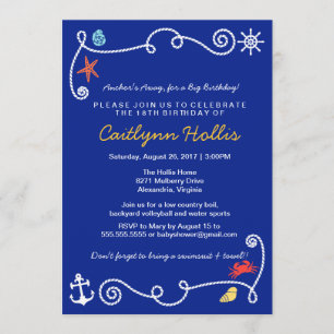 Invitation Plage nautique (choisir la couleur) BBQ Anniversai