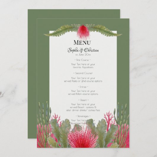 Invitation Plage nautique Menu De Réception De Mariage À Thèm (Devant / Derrière)