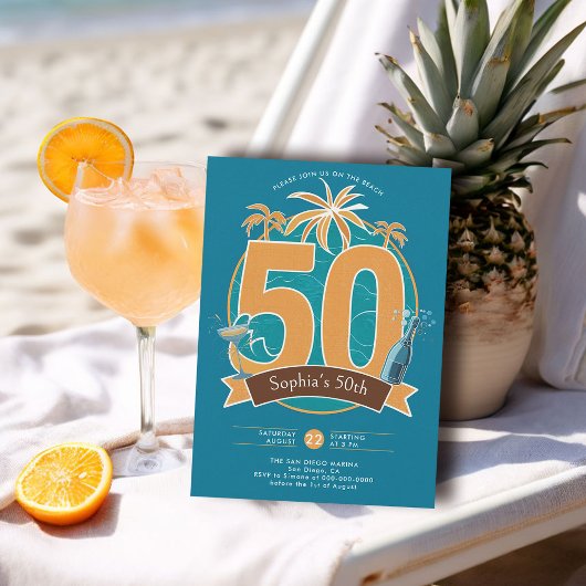 Invitation Plage nautique Océan Bleu tropical 50e anniversair