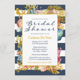 Invitation Plage nautique, Parties scintillant d'or marine -