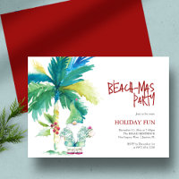 Plage Noël Fête Aquarelle Palmier Père Noël