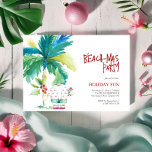 Invitation Plage Noël Fête Aquarelle Palmier Père Noël<br><div class="desc">Une jolie invitation à Noël de plage présente un palmier d'aquarelle avec une Clause de Santa dans une chemise rose flamingo en cadeau. Les mots "Beachmas Party" sont mis en amusant type lettré main. Un choix charmant pour un séjour tropical à thème. L'aquarelle unique et le design de Victoria Grigaliunas...</div>