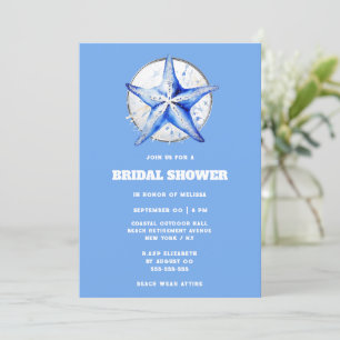 Invitation Plage nuptiale bleu étoile blanc argenté