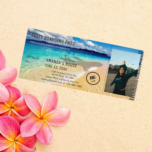 Invitation Plage - Océan avec photo et plan Graduation