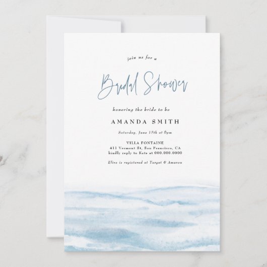 Invitation Plage Océan Côte Dusty Fête des mariées bleue (Devant)