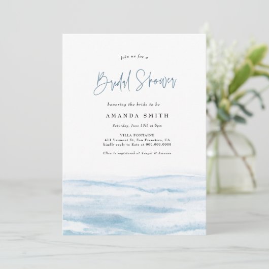 Invitation Plage Océan Côte Dusty Fête des mariées bleue (Debout devant)