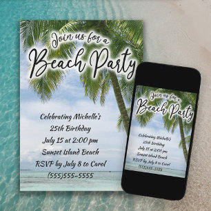 Invitation Plage Océan Palmiers Tropical Anniversaire