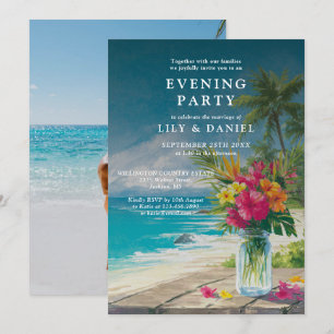 Invitation Plage Océan Tropical Floral Photo Soirée