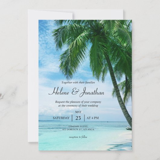 Invitation Plage Océan tropical Palm Tree Destination Mariage (Devant)