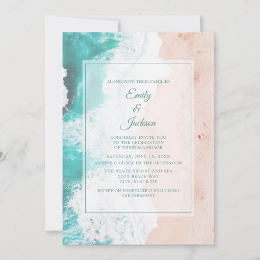 Invitation Plage Océan Tropical Turquoise Blanc Brown Mariage (Devant)