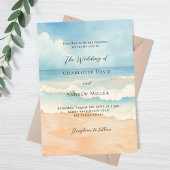 Invitation Plage océan vagues bleu beige mariage
