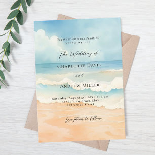 Invitation Plage océan vagues bleu beige mariage