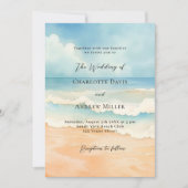 Invitation Plage océan vagues bleu beige mariage (Devant)