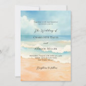 Invitation Plage océan vagues bleu beige mariage (Devant)