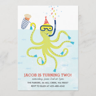 Invitation Plage Octopus Fête d'anniversaire de l'enfant Invi