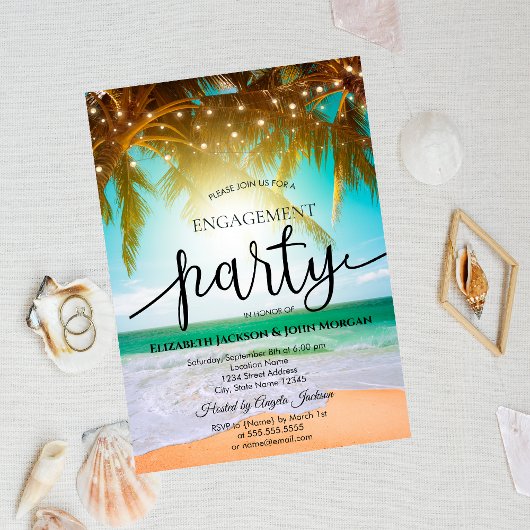 Invitation Plage, Palm, Soleil, Fiançailles de script d'éclai