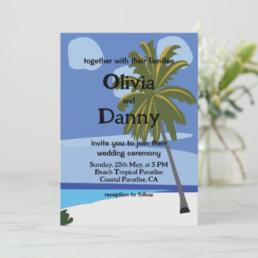 Invitation Plage Palm Tree Été Plage tropicale Mariage (Debout devant)