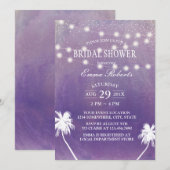 Invitation Plage Palm Tree Purple Aquarelle Fête des mariées (Devant / Derrière)