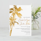 Invitation Plage Palm Trees Gold Tropical Destination (Debout devant)