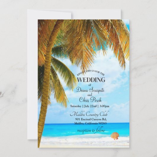 Invitation Plage Palm Trees Océan Destination Mariage (Devant)