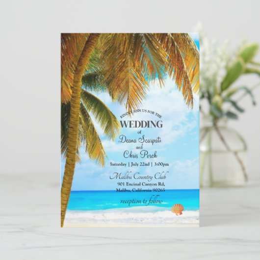 Invitation Plage Palm Trees Océan Destination Mariage (Debout devant)