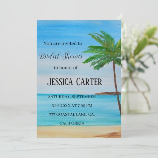 Invitation Plage Palm Trees Océan Fête des mariées tropicale (Debout devant)