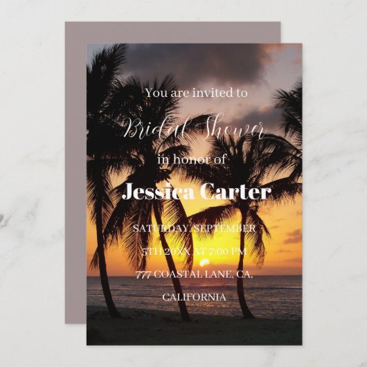 Invitation Plage Palm Trees Océan Fête des mariées tropicale (Devant / Derrière)