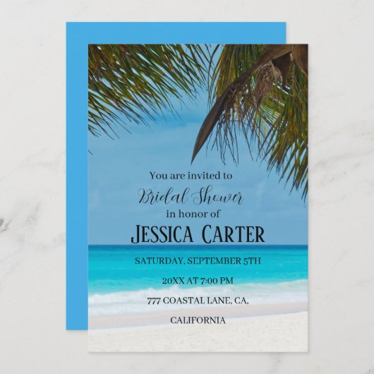 Invitation Plage Palm Trees Océan Fête des mariées tropicale (Devant / Derrière)