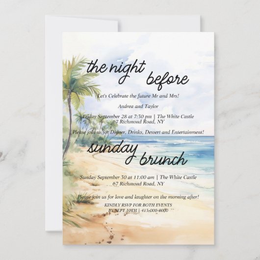 Invitation Plage Palm Trees Répétition Dîner & Dimanche Brunc (Devant)