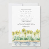 Invitation Plage Palm Trees Tropical Watercolor Mariage (Devant)